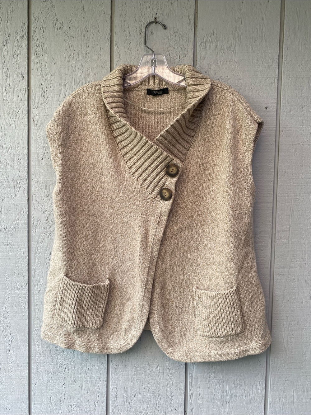 Style & Co. Neutral Beige Knit Vest with Shawl Collar